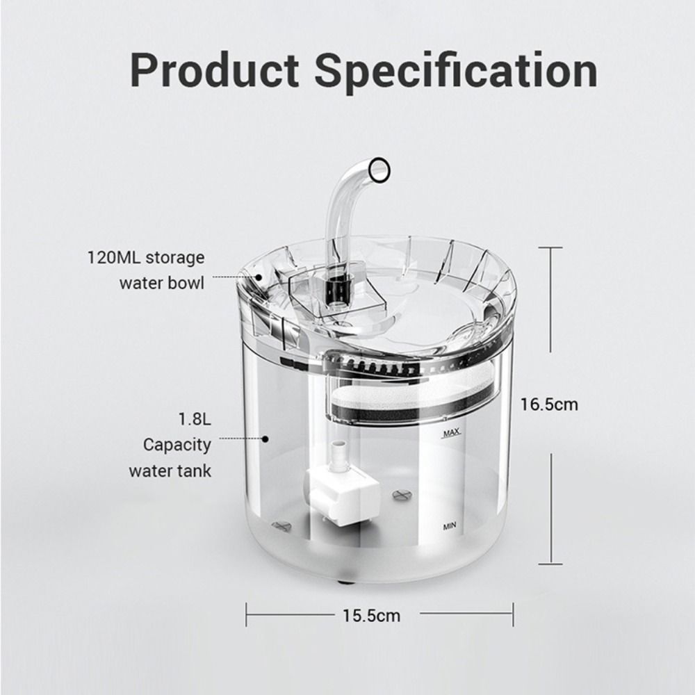 Большая емкость 1,8 л, фонтанчик для воды для кошек, питание от USB, прозрачная поилка для питомцев, съемная, с циркуляцией и фильтрацией, дозатор воды