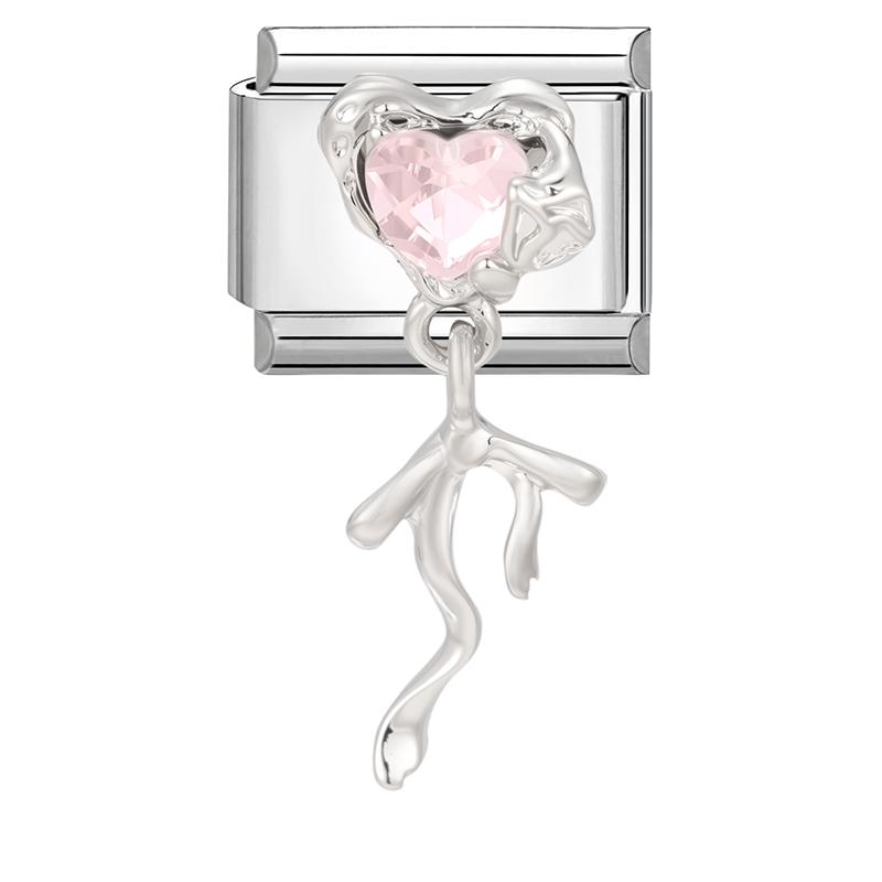 Love Heart Lock Bright Zircon Long Pendant Italian Charm Links Fit 9mm Stainless Steel Bracelet DIY Making Gifts
