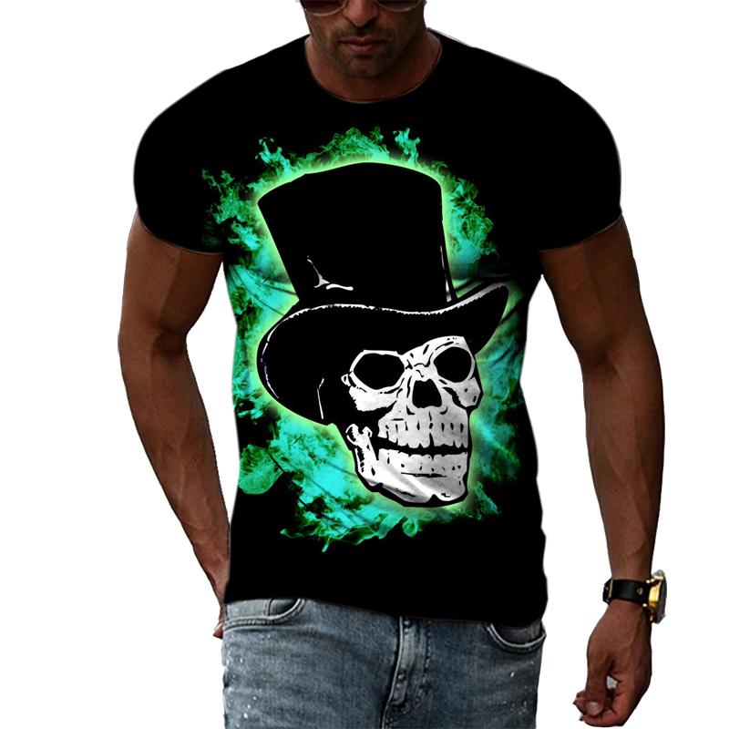 Летняя мода Страх Черепа Графическая Повседневная Футболка с Принтом Хип-Хип Стиль Харадзюку Круглый Вырез Короткий Рукав Мужские Футболки