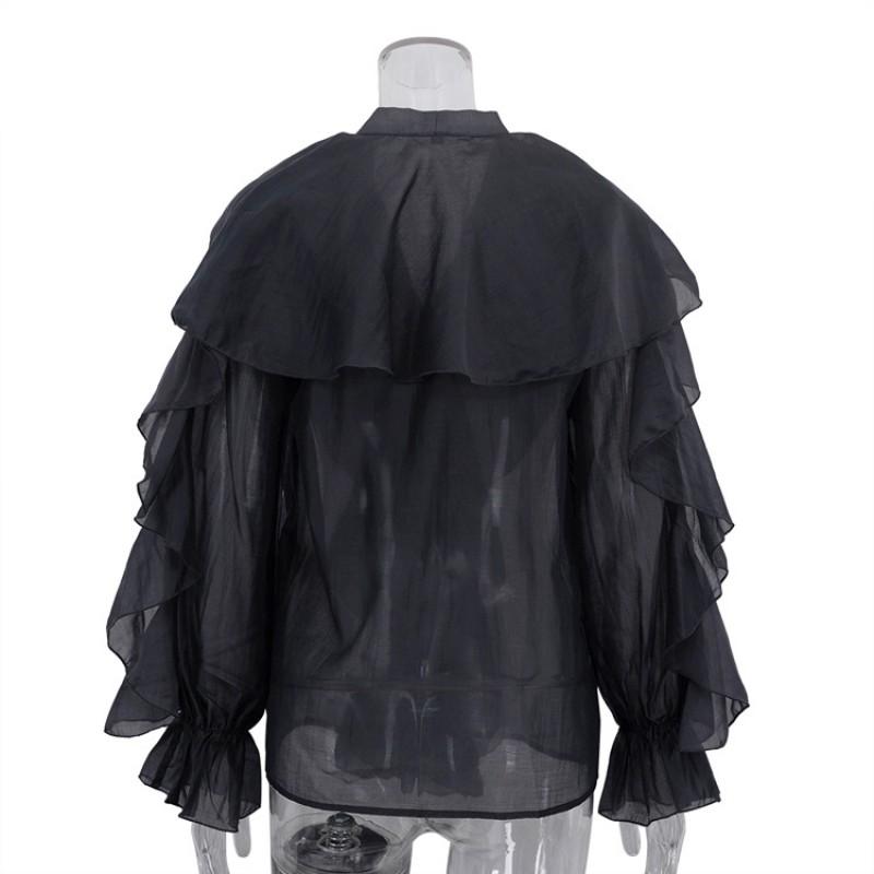 French Design Ruffle V-Neck Long Sleeve Shirt Women 2026 Versatile Commute Blouse
