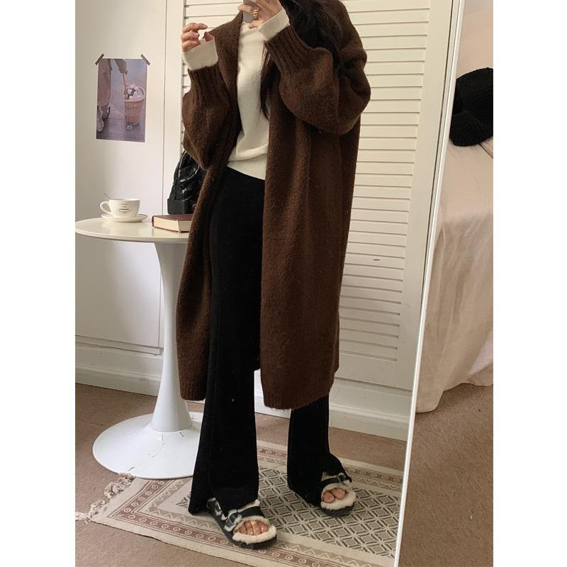 Женская мода повседневная зимняя винтажная однотонная длинная куртка свободного покроя с длинными рукавами