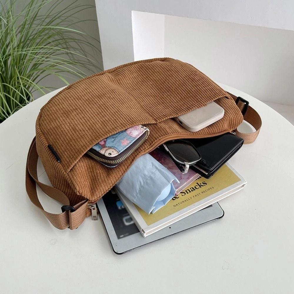 Korean Style Corduroy Shoulder Bag Cotton Cloth Canvas Handbag Solid Color Shoulder Bag Women