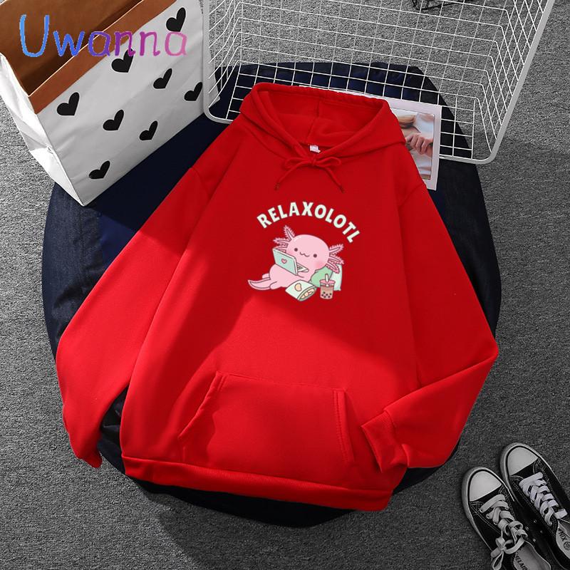 Симпатичные забавные женские толстовки с капюшоном Relax Axolotl с принтом, кавайные толстовки с капюшоном, повседневные женские топы с графикой, одежда с капюшоном