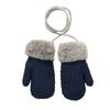 1-4 Years Baby Boys Girls Faux Fur Hanging Neck Cute Cartoon Knitted Mittens Kids Gloves Thick Warm