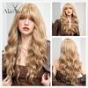 Long Blonde Wavy Synthetic Wigs with Bangs Body Wave Wig for Women Cosplay Daily Natural Use Hair Heat Resistant Fiber