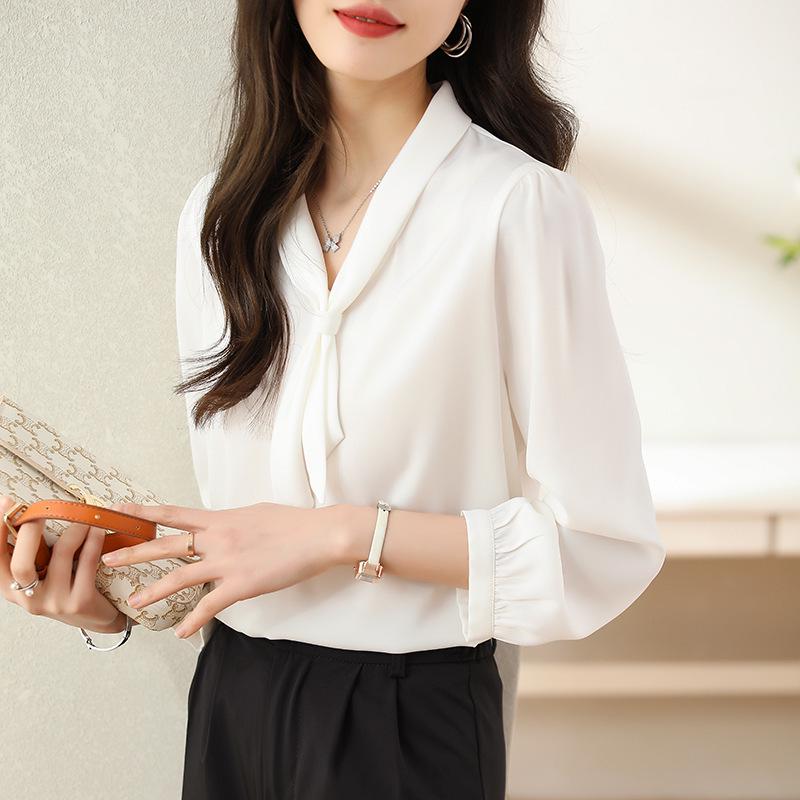 Брендовая женская рубашка из белого шелка с длинным рукавом высшего качества - стильная официальная мода лета 2025 года