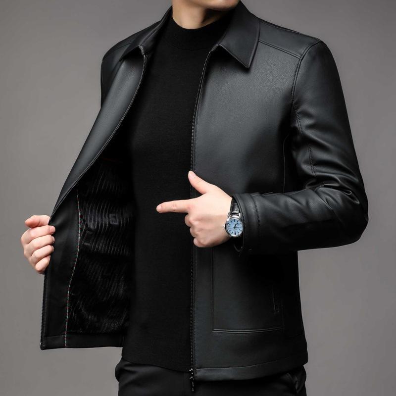 Куртка из натуральной кожи, мужская, новая, осенняя, бархатная, высококачественная, мотоциклетная, куртка из овчины, повседневная, с лацканами