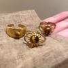 1/3 Pieces Golden Sunflower Tiger Eye Stone Rings for Women 2025 New High-end Ring Niche Retro Design Unique and Versatile Ring