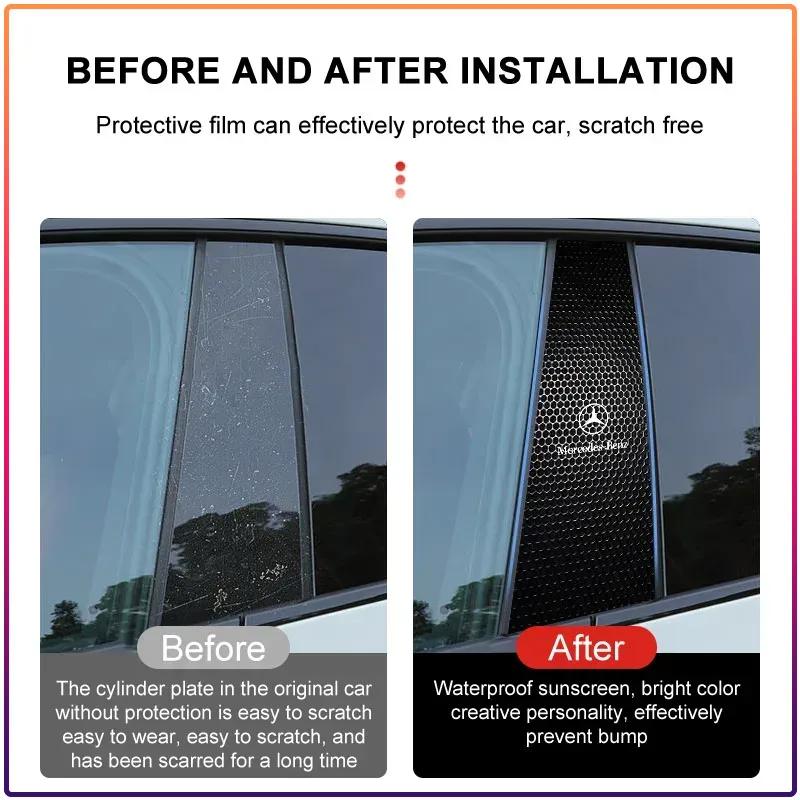 2Pc Car Accessorie B-Pillar Center Column PET Decals Emblem Caps For Mercedes Benz C400 C450 C160 C180 C200 C220 C250 C300 C350 AgRF2