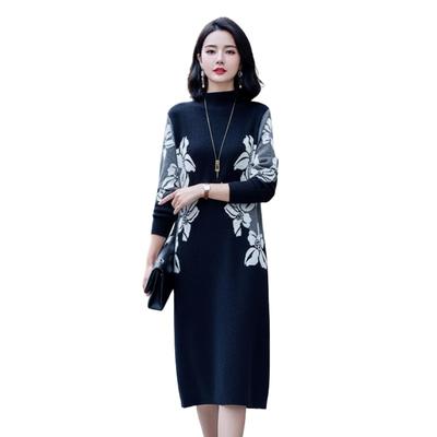 Вязаный длинный высокий цветочный вертикальный размер M ROSELUCA. Женское платье, Рукав, Вырез, Принт, Длина до колена, Элегантное, Идеально сидящее, Приталенное, Простое, Силуэт, Теплое,