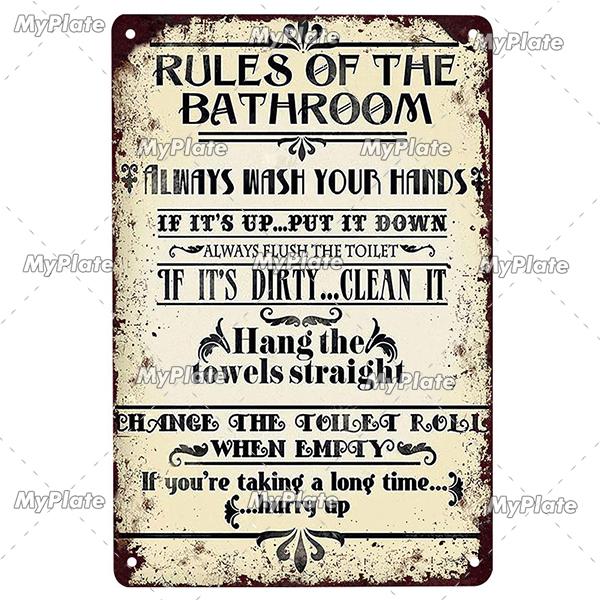 [MyPlate] Bathroom Rules Vintage Metal Sign Plaque Toilets Tin Sign Wall Decor For Pub Club Man Cave Bar Decoration Tin Plates