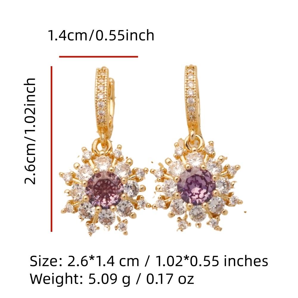 1 Pair Luxury Purple Flowers Dangle Earrings for Women Zirconia Earring Jewelry Wedding Party Accessories