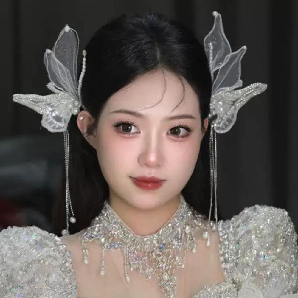 Заколки для волос с бусинами в виде бабочек, большие зажимы-«клювики», элегантные жемчужные заколки-баретты, головной убор