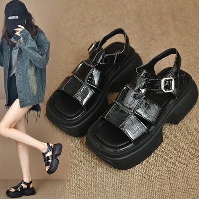 2024 Женские босоножки на платформе Туфли на плоской подошве Летние новинки 2024 Повседневные туфли с квадратным носком Дизайнерские туфли с открытым носком Туфли-лодочки Zapatos Mujer