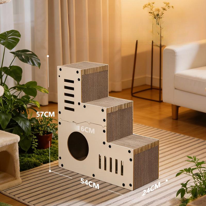 Vertical Corrugated Cat Scratcher Bed Integrated Wear‑resistant Cat House for Rest Play