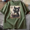 Смешной Кот RaУнисекс Графическая Футболка Японский Kawaii Аниме Кот Футболка Хлопок Короткий Рукав Оверсайз Свободный Короткий Рукав Футболка Уличная Одежда
