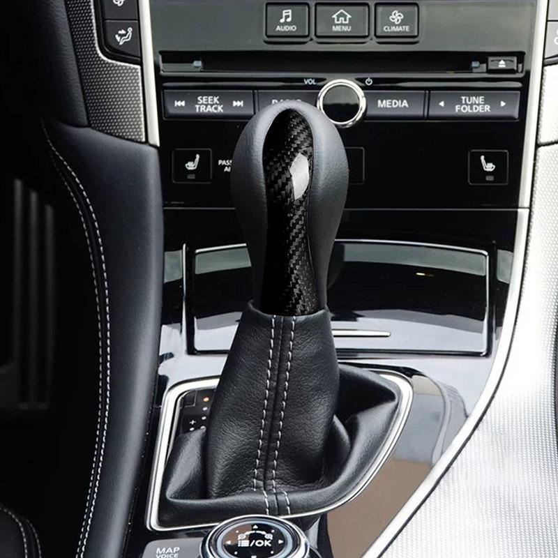 2 Pieces Carbon Fiber Steering Wheel Cener Trim + Shift Knob Cover Gear Handle Stickers Replacement For Infiniti Q50 2014-2017