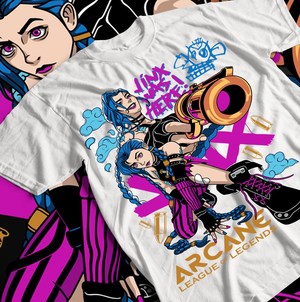 Jinx Arcane T-Shirt Japanese Anime Cartoon Jinx Arcane Graphic T-Shirt All Size