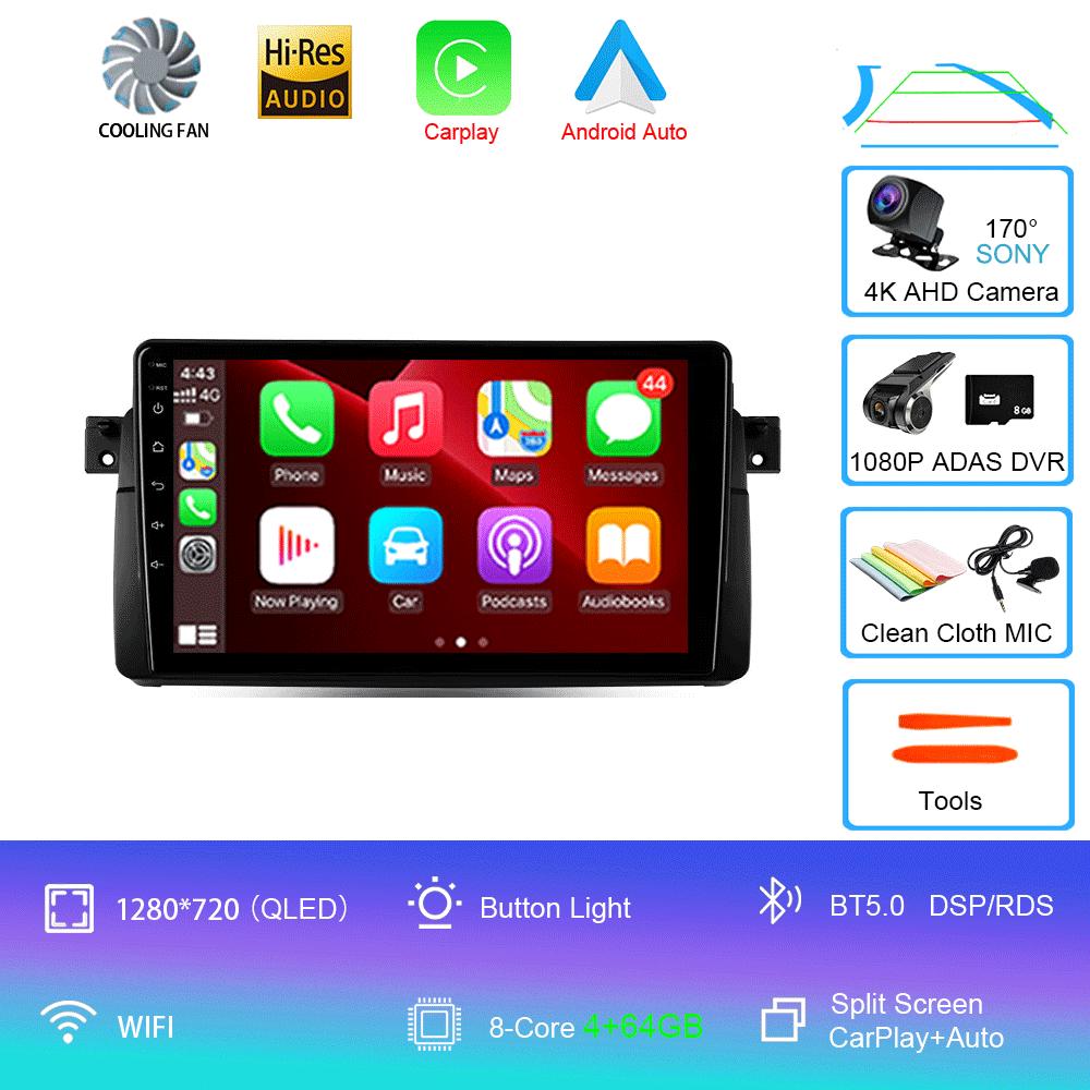 Автомагнитола Android 14 Carplay Для BMW E46 M3 1998 1999 2000 2001 - 2006 Навигация GPS Мультимедийный плеер стерео wifi+4G BT 2 DIN