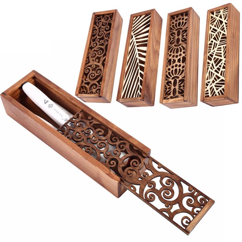 Portable Retro Box Hollow Wood Pencil Case Storage Box Students Cute Wooden Pencil Box Multi Station