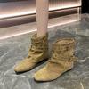 Новые Сапоги Spice Girl Квадратный Носок Пряжка Ремень Короткие Сапоги Женские Короткие Штаны Широкое Голенище Круглый Ретро Внутренняя Высота Увеличивающая Черные