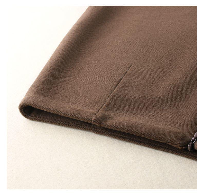 2025 Черная шерстяная юбка средней длины с разрезом и высокой талией - Осенне-зимний стройнящий стиль