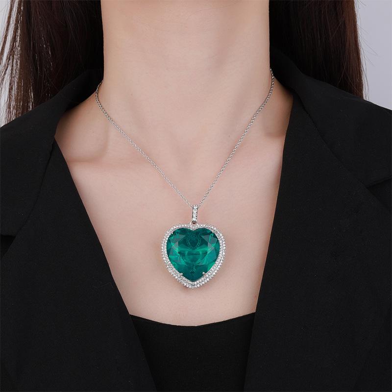 Украшения Классическая Винтажная Цепочка для Свитера Большое Сердце Цветной Кулон-Сокровище Ожерелье Основной Камень 32 * 32