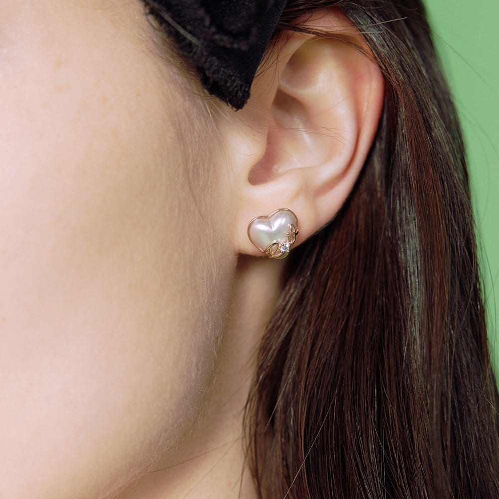 [Rosemont] Silver Heart Pearl Earrings Rc24B02K
