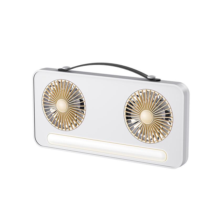 Dual-Head USB Rechargeable Desktop Fan with Fill Light and Large Airflow