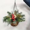Christmas Hanging Basket Garland with White LED Light Red Berries Pine Cones Snow for Door Window Home Decoration Xmas Gift