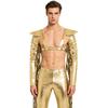 M-3XL Men Metallic Shiny Fringed Arm Sleeves Long Sleeve with Tassels Structured Epaulet Adjustable Chest Harness Club Party Crop Top