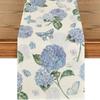 Flower Printed Blue Lemon Linen Table Runner Purple Hydrangea Tablecloth  Valentine's Day
