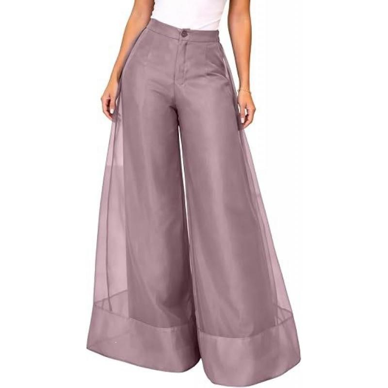 Pantaloni pentru femei 2026 cu talie înaltă, din plasă transparentă, cu picior larg, lungi, largi, casual