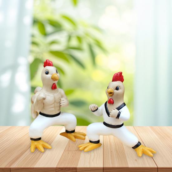 2 шт. фигурка цыпленка кунг-фу, смоляная фигурка бойца цыпленка, мультяшная скульптура животного для домашнего офиса, внутреннего и наружного украшения сада, орнамент