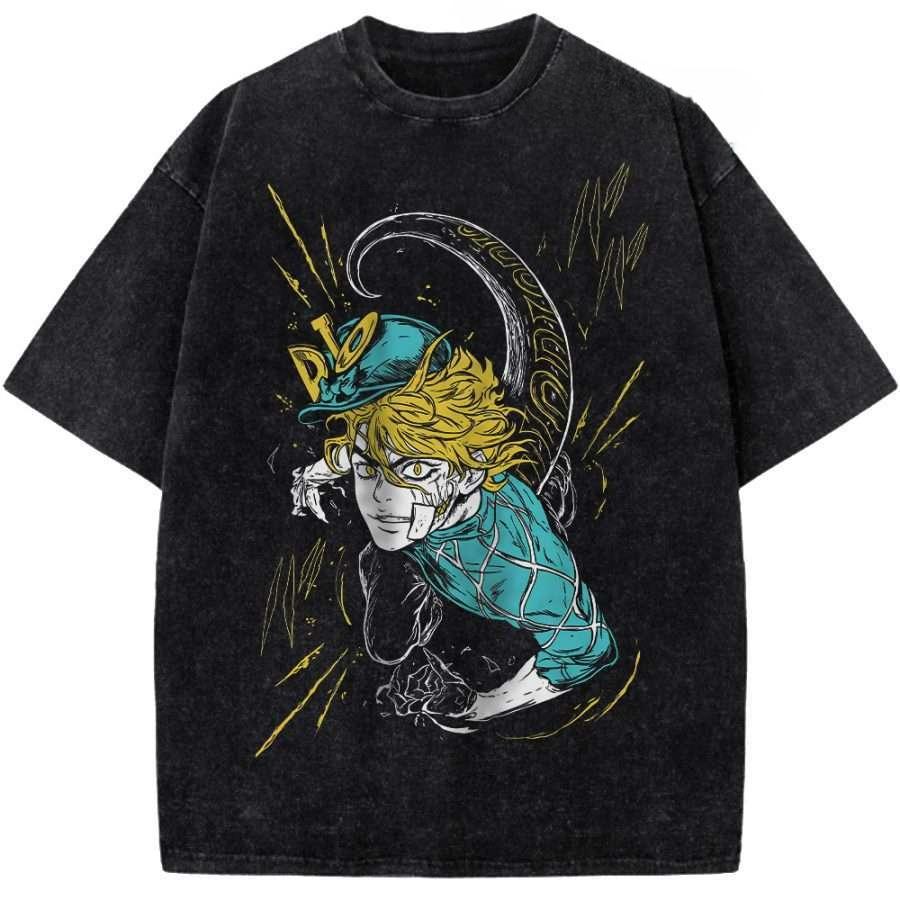JoJo's Bizarre Adventure Брандо Диего Печатная Футболка Мужская Женская Стиранные Хлопковые Футболки Манга Винтажная Футболка Харадзюку Мужская Футболка