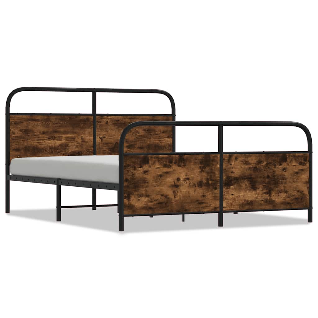 Metal Bed Frame without Mattress Smoked Oak Finish 160 x 200 cm
