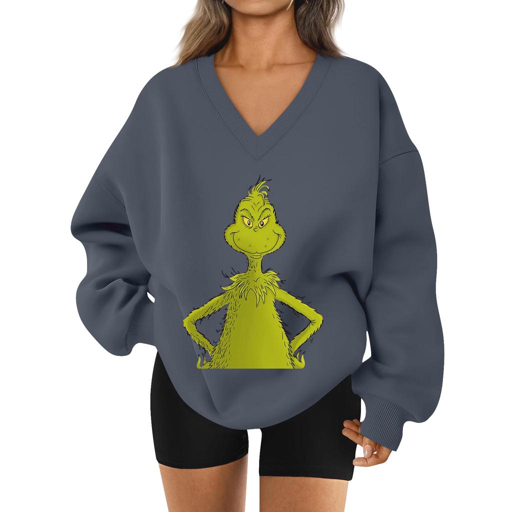 Women's Loose And Comfortable Letter V-neck Sportswear Long-sleeved Sweatshirt Daily Matching Clothes