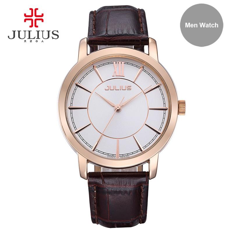 Julius Watch Woman Elegant Round Case Leather Strap Simple Silver Rose Gold Blue Geneva Business ladies Whatch Clock JA-808