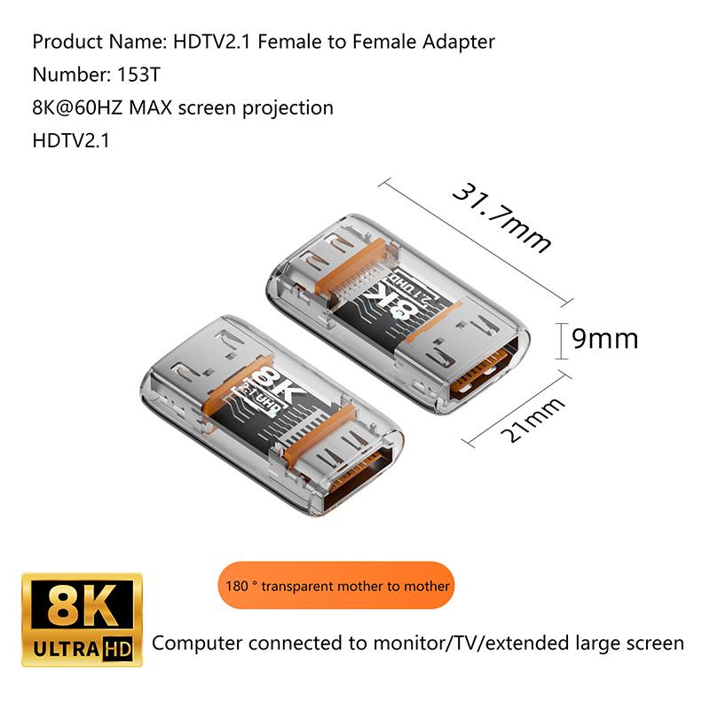 HOT! 2.1 Male To Female Adapter 8K@60Hz Male To Female Connector Up Down Angle 90 270 360 Degree For HDMI Cable PC Laptop HDTV