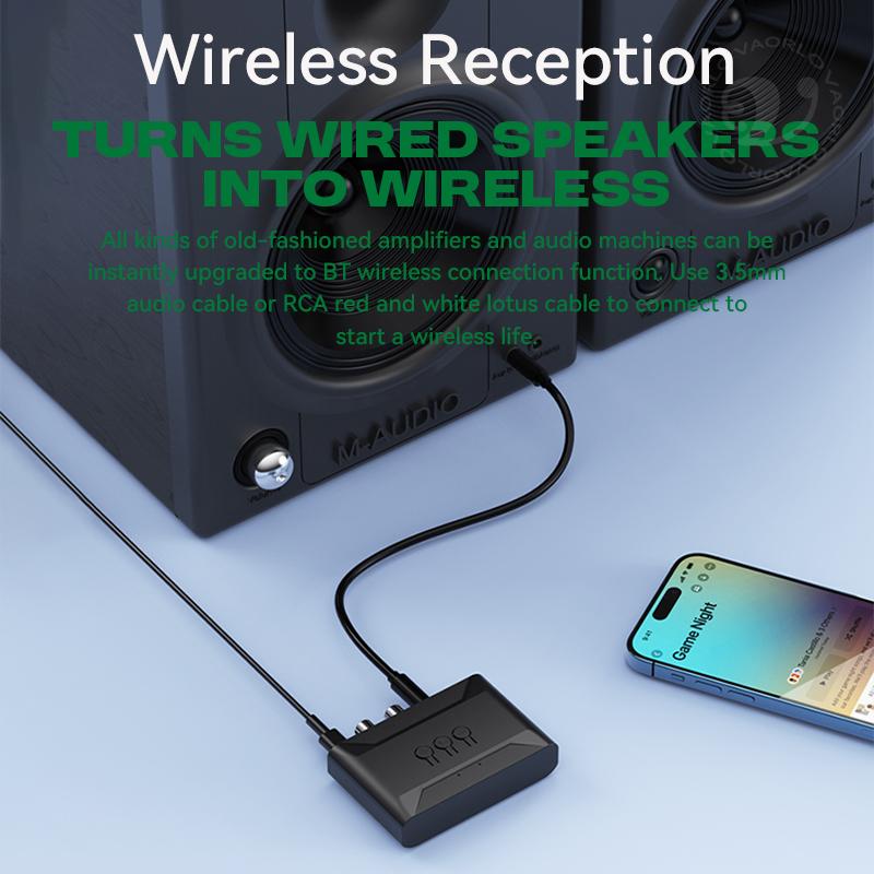 VAORLO Bluetooth 5.4 аудио приемник USB U-диск музыкальный беспроводной адаптер с микрофоном 3,5 мм AUX R/L RCA HIFI стерео для автомобильного усилителя динамиков