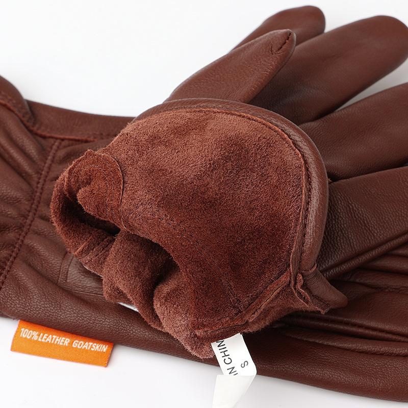 Genuine Leather Sheepskin Cycling Gloves Retro Palm Plus Wear Resistant Men's Off-road Motorcycle Racing Motorcycle Gloves