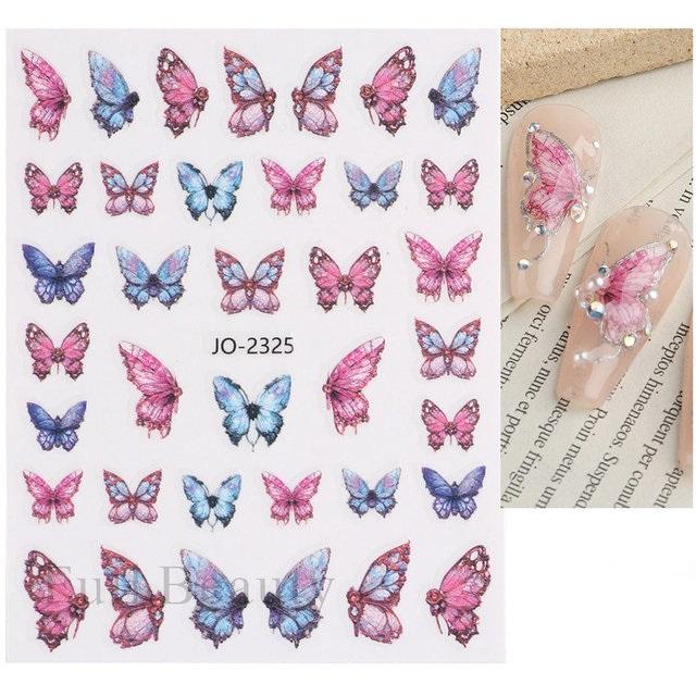 Лазерные наклейки для ногтей, бабочка, сердце, звезда, дизайн, клейкие слайдеры, наклейки для дизайна ногтей, маникюрные украшения
