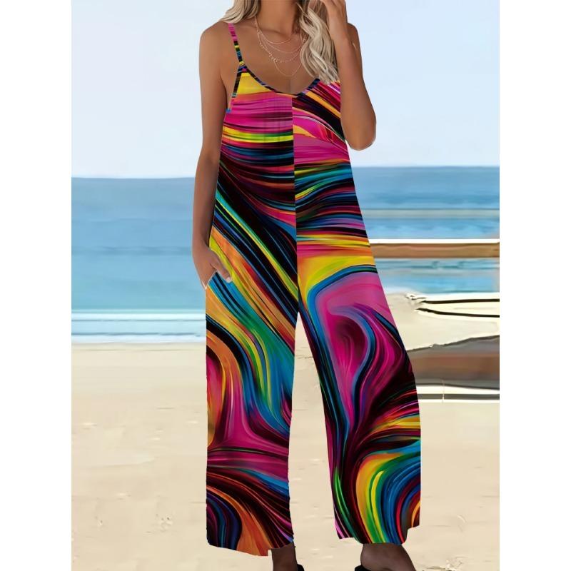 YYFS Women's Fashion Casual Summer Spring Leopard Print Sleeveless V-Neck Loose Waistline Trousers Jumpsuits & Rompers