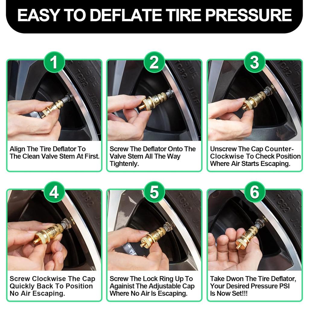 Spurtar Tire Deflator, 6-30 PSI Air Down Tire Deflators Offroad Accessories For Jeep, Car, Truck, Motorcycle, And ATV (4 Pack With Storage Bag)