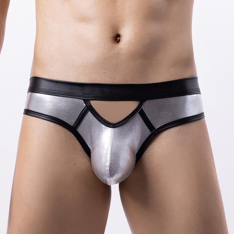 Мужское сексуальное нижнее белье Эротика для пениса Искусственная кожа Смешные трусы Открытая промежность Карман для мужчин Трусы Гей трусы
