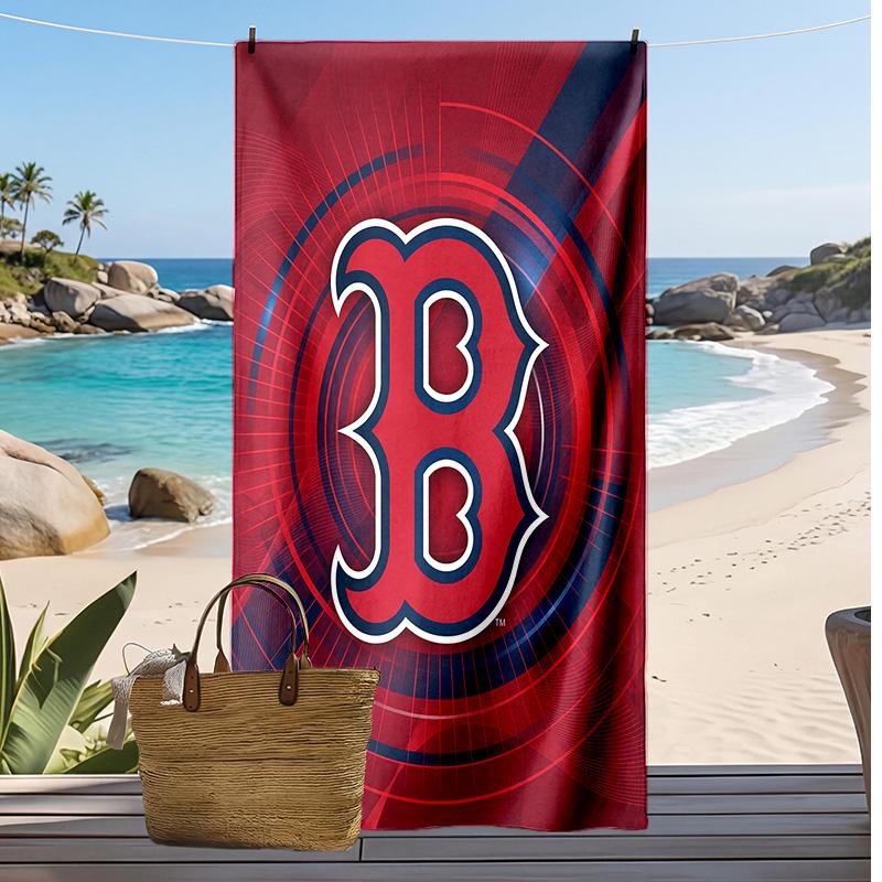 Пляжное полотенце с принтом Boston Red Sox Мягкое Портативное Быстросохнущее?Сухое полотенце для бассейна, летнего отпуска, активного отдыха на природе