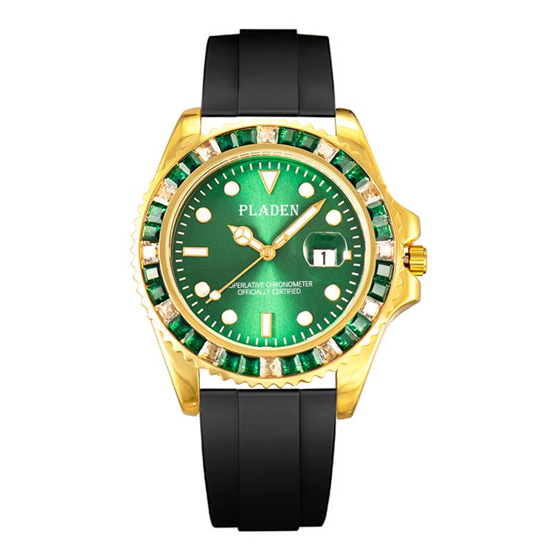 PLADEN NEW Men Watch Luxury Diamond Bezel Quartz Watches Sapphire Glass Stainless Steel Dive Male Clock golden Relogio Masculino