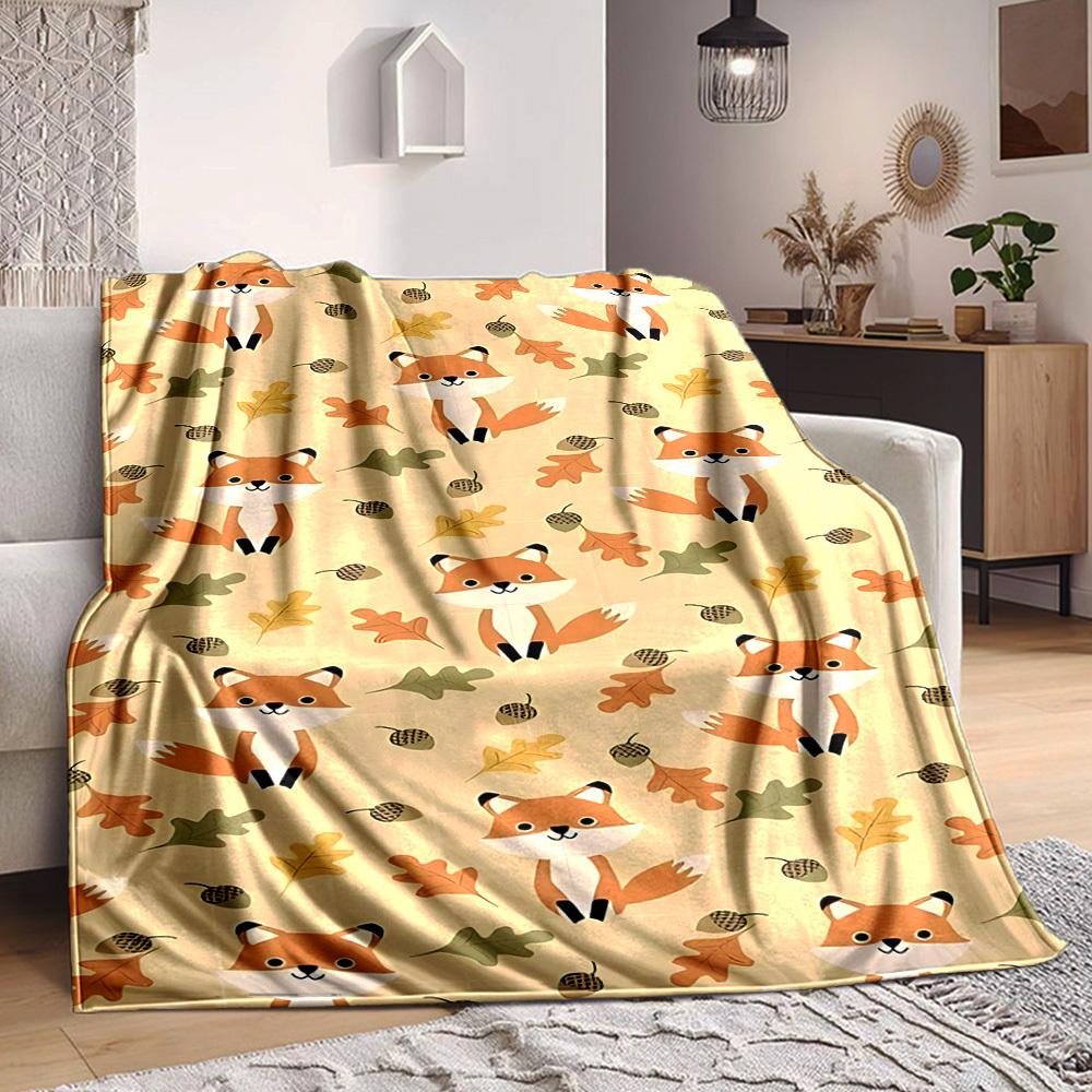 1pc Autumn Foxes Blanket, Lightweight Flannel Throw Blanket for Sofa, Bed, Travel, Camping, Living Room, Office, Couch038