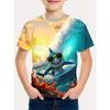 Новая 3D цифровая футболка для мальчиков, дизайн с волной/акулой/морским львом, с коротким рукавом, дышащая, идеально подходит для активного отдыха, горячая распродажа