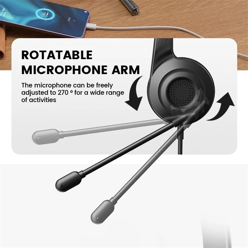 Lenovo Проводная игровая гарнитура E01 с поворотным HD-микрофоном, переключателем управления, наушники для обучения и офиса, стерео гарнитура оператора для онлайн-занятий